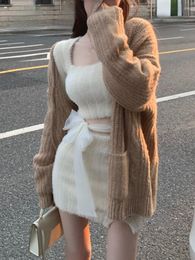 Casual Dresses 2023 Autumn Sweater Knitted Suits Female Elegant 2 Piece Dress Korean Fashion Even Party Y2k Mini Office Lady Short Skirts