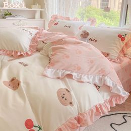 Bedding sets Cute Princess Style Set For Girls Twin Full Queen King Size Polyester Bed Skirt AB Side Quilt Cover Sheet Pillowcase 230422