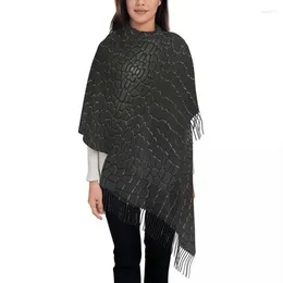 Ethnic Clothing Lady Large Black Crocodile Skin Leather Scarves Women Winter Soft Warm Tassel Shawl Wrap Alligator Texture Scarf