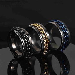 Anéis de banda Novo legal aço inoxidável rotativo casal anel de alta qualidade spinner corrente anéis rotativos para mulheres homem punk jóias festa giftl231122