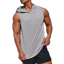 Men's Tank Tops Quick Dry Fitness For Men Breathable Solid Colour Gym Clothing Sportswear Hooded Vest Basketball Top Casual M-3XL