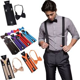 Solid Boy Men Bow Tie and Suspender Sets Classic Shirts Bowtie Suspender For Men Bow Ties Butterfly Cravats Bowties