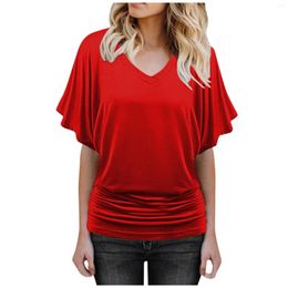 Women's T Shirts Elegant Women Blouse Casual T-shirt 2023 Summer Simple Solid Short Sleeve V-neck Office Lady Shirt Top Loose