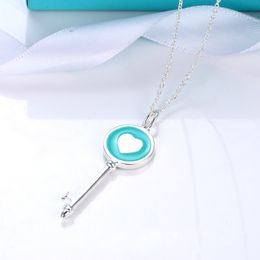 luxury brand key designer pendant necklace female S925 silver plated couple cross chain choker blue heart necklace neck Jewellery valentines day gift