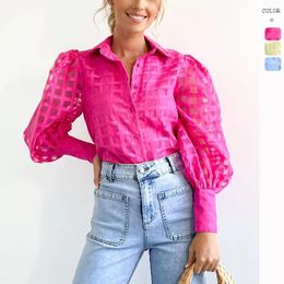 Women's Blouses Solid Colour Transparent Plaid Shirt Top Y2K Fashion Flying Sleeve Casual