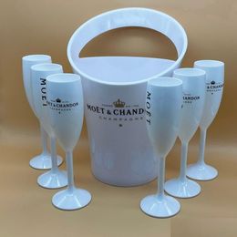 Wine Glasses Ice Bucket Champagne Flute Set White Plastic Party Sets Drop Delivery Home Garden Kitchen Dining Bar Drinkware Dhnik