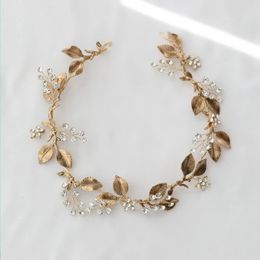 Wedding Hair Jewelry Bridal Hair Vine Crown Antique Gold Color Leaf Wedding Headband Tiara Handmade Floral Women Hair Piece Accessories 231121