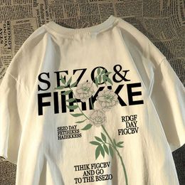 Men's T-Shirts Hong Kong style fashion trend men and women short sleeved T shirt summer new loose design half sleeved casual couple rose top Z0421