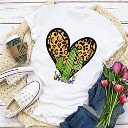 Women's T Shirts Shirt Cute Cactus Leopard Loveheart Tshirt Women Clothes Plant Pot Print Femme Graphic Fashion Flowers Tops Tees