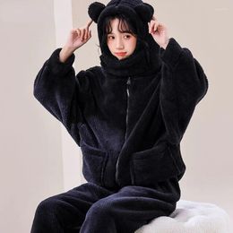 Women's Sleepwear Autumn Winter 2024 Suit Advanced Thickened Pyjamas Hooded Coral Velvet Outwear Comfortable Loungewear Set