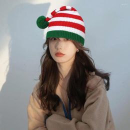 Berets Christmas Party Cap Weather Knitted Hat Cosy Festive Winter Santa Hats Stripes Plush Balls Anti-slip Design For Unisex