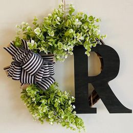 Decorative Flowers Last Name Year Round Front Door Wreath With Bow Creative Decoration Eucalyptus Farmhouse Spring 26 Letter Su B8U7