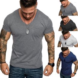 Men's T Shirts Boy V-Neck Pocket Striped Pattern Casual Fashion Lapel Short Sleeve T-Shirt Blouse