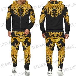 Men's Tracksuits 2021 New Set 3D Printing Fashion Personality Creative Mens Zipper Hooded Suits Casual Sweatshirt Sweatpants Two Sets Tracksuits T231122