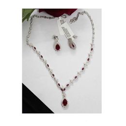 Excellent Quality 7.47 Ctw Diamond 14K White Gold Ruby Necklace Set For Worldwide Exporter And Supplier