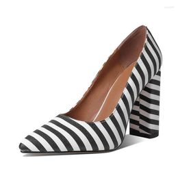 Dress Shoes Mixed Colour Point Toe Shallow Pumps Striped High Heels Vertical Pattern Plus Size Women Zapatos De Mujer Tacon Elegantes