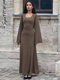 Autumn New Square Neck Dress for Women Sexy Elegant Long Sleeve Waist Slim Dresses Fashion Female High Street Robes