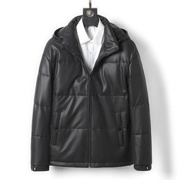 Men Sheepskin Leather Jackets Goose Down Coat Parkas Hooded Thick Warm Dseigner Parkas Black Outerwear Overcoat Plus Size