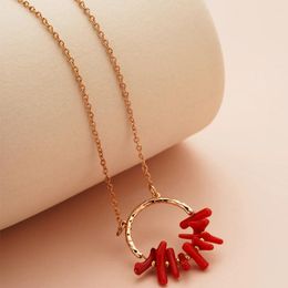 Anhänger Halsketten Rote Koralle Halskette für Frauen Böhmen Niedlich Kupfer Metall Schmuck Ethnisch Casual Party Weihnachten 2023 im Trend Y2K