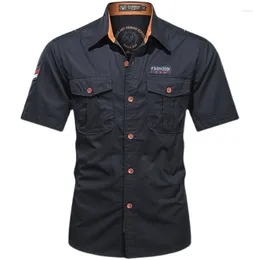 Men's Casual Shirts Short Sleeve Pure Cotton Shirt Male Solid Oversized Military Cargo Men Clothing 5XL 168