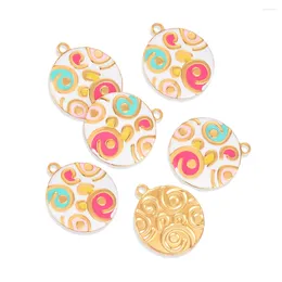 Charms 5pcs/lot Stainless Steel Colourful Enamel Round Embossing For DIY Necklace Earrings Jewellery Making Crafts Accessories