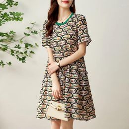 Casual Dresses 0C409M95-Women's Dress Summer French Style High-end Light Luxury Mulberry Silk Carriage Letter Print
