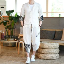 Men's Pants Breathable Thin Youth Sports Cargo Summer Linen Ice Silk Capris Men's Loose Trend Casual Joggers Streetwear Hip Hop