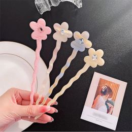 Korean New Fashion 18.3cm Long Flower Shape Hairfork Hairpin Simple Acetic Acid Insert Hairpins Women Ponytail Hair Accessories