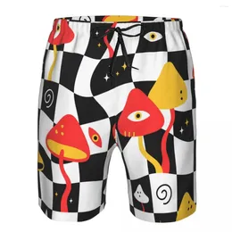 Men's Shorts Summer Swimwear Trippy Mushrooms With Eyes On Melt Geometry Beachwear Swim Trunks Men Swimsuit