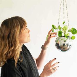 Disco Ball Planter Globe Shape Hanging Vase Flower Planter Pots Rope Hanging Wall Homw Decor vase Container room decoration 2106152470