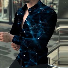 Men's Casual Shirts Dress Shirt Starry Sky Purple Blue Gold Luxury Social Lapel Large Size Men Clothes Dot Long Sleeve Tops