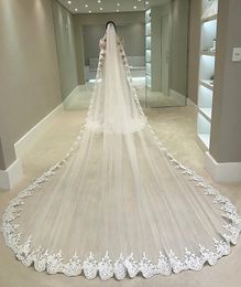 Wedding Hair Jewelry White Ivory 4 Meters Long Full Edge Lace Wedding Veil One Layer Tulle Bridal Veil with Comb Wedding Accessories Veu De Noiva 4.9