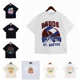 2023 Summer Mens T-Shirts Womens Rhude Designers for Men Tops Letter Polos Embroidery Tshirts Clothing Short Sleeved Tshirt Large Tees RCJT001