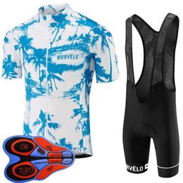 2021 New Morvelo team Cycling Short Sleeves jersey bib shorts sets Whole 9D gel pad Top Brand Quality Bike sportwear Y2182405274R