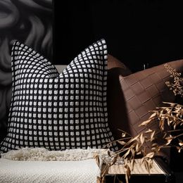 Cushion/Decorative Pillow DUNXDECO Modern Room Classical White Black Cheque Jacquard Cushion Cover Luxury House Bedding Decorative Pillow Case Sofa Decor 231122