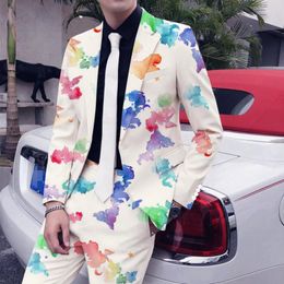 Men's Suits Brand Man Floral Suit For Wedding Top Quality Mens Party Wear Slim Fit 2 Piece Groom Terno Masculino (Jacket Pants) Q1211