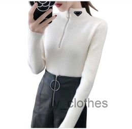 P-ra Fashion Design Womens Tops Tees Blouses Long Sleeve Sweater Shirts Luxury Brand Lady Half Zip Half Turtleneck Slim Fit Bottoming Shirt