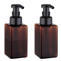 Square Foaming Soap Dispenser 450ml 15oz Amber Refillable Plastic Foam Pump Bottle for Liquid Soap Shampoo Body Wash Kmmka