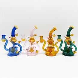 7.5inch Cololrful Duck Recycler Glass Bong Water Pipe Hookah 14mm Female Joint with Bowl and Quartz Banger