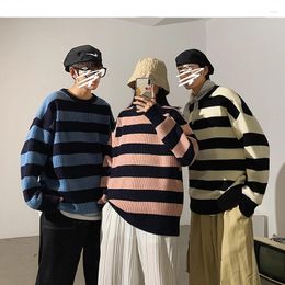 Men's Sweaters Striped Sweater Autumn Pullover Harajuku Street Dress Green For Men And Women Couples Anime