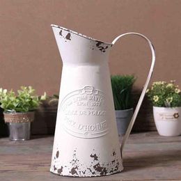 Elegant French Style Country Primitive Pitcher Flower Vase Watering Can Planters for Wedding Home Bar Decoration-White299U