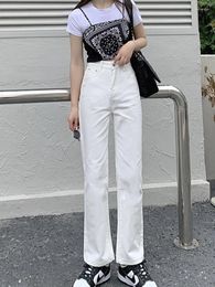 Women's Jeans High Waisted For Women White Korean Fashion Vintage Straight Pants Autumn Winter 2023 Solid Silm Streetwear Lady Clothes