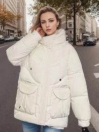 Women's Trench Coats 2023 White Women Winter Casual Parkas Korean Hooded Bread Down Jacket Thick Loose Warm Cotton Padded Coat Outwear