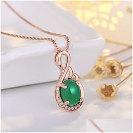 Pendant Necklaces Green Oval Jade Necklace S925 Sier Plated Engagement Wedding Jewelry Christmas Gift Drop Delivery Pendants Dhgqo