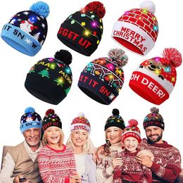 BeanieSkull Caps LED Christmas Knitted Hat Cute Xmas Beanie Cap Unisex Winter Woollen Knitting with Colourful Light Year Gift 231122