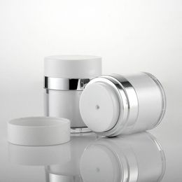 Acrylic Cosmetic Jars Airless Plastic Hand Face Cream Jar Round Bottle with Shiny Silver Collar 15g 30g 50g Laasa