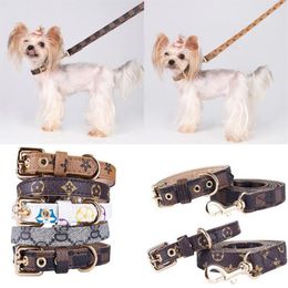 5styles Adjustable PU Leather Pet Collars Fashion Letters Print Old Flowers Leashes for Cat Dog Necklace Durable Neck Decoration A204z