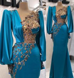 April Aso Ebi Mermaid Blue Prom Dress Beaded Crystals Satin Evening Formal Party Second Reception Birthday Engagement Gowns Dresses Robe De Soiree Zj600 407