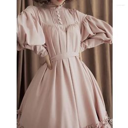 Casual Dresses Loose Button Lace Lantern Sleeve Decorative Lolita Dress Y2K Japanese Maid Cos Women Long Lady Cute Kawaii