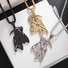 Pendant Necklaces Neo-gothic Punk Style Skull Death Scythe Stainless Steel For Men And Women Street Hip-hop Gift